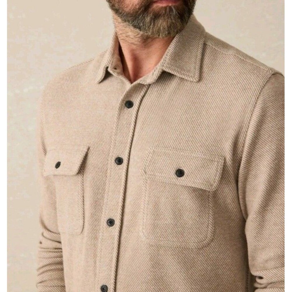 Faherty Legend Sweater Shirt Mens Heathered Taupe Twill Knit 2XL NWT $198 Retail